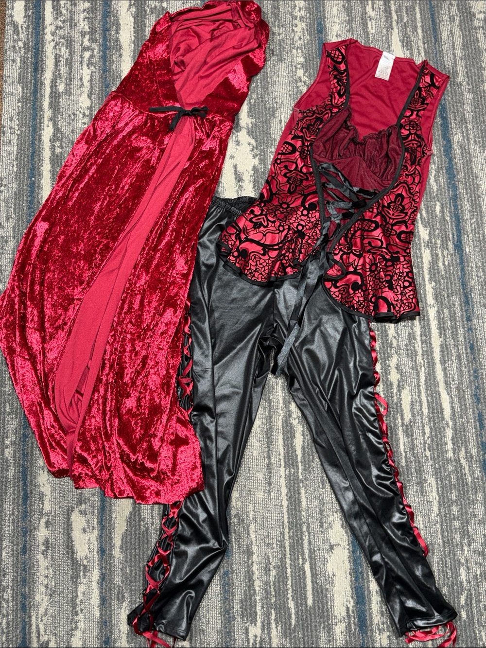 Size Large Spirit Red Velvet and Black Lace-Up with Red Velvet Cape Halloween